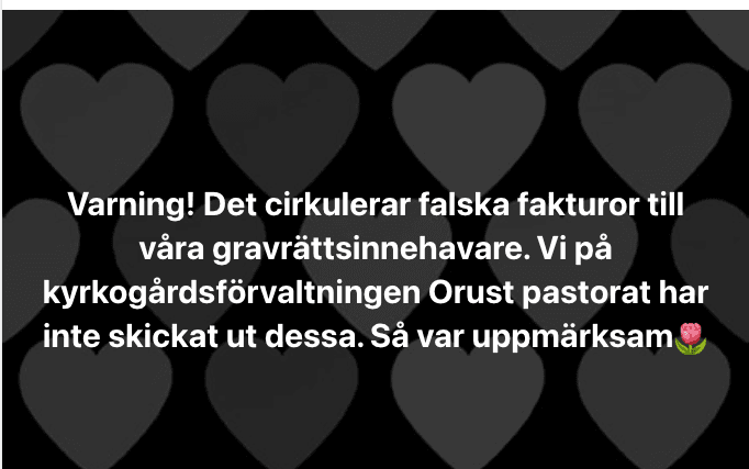 Svenska kyrkan på Orust varnar för utskicket på sin Facebooksida.