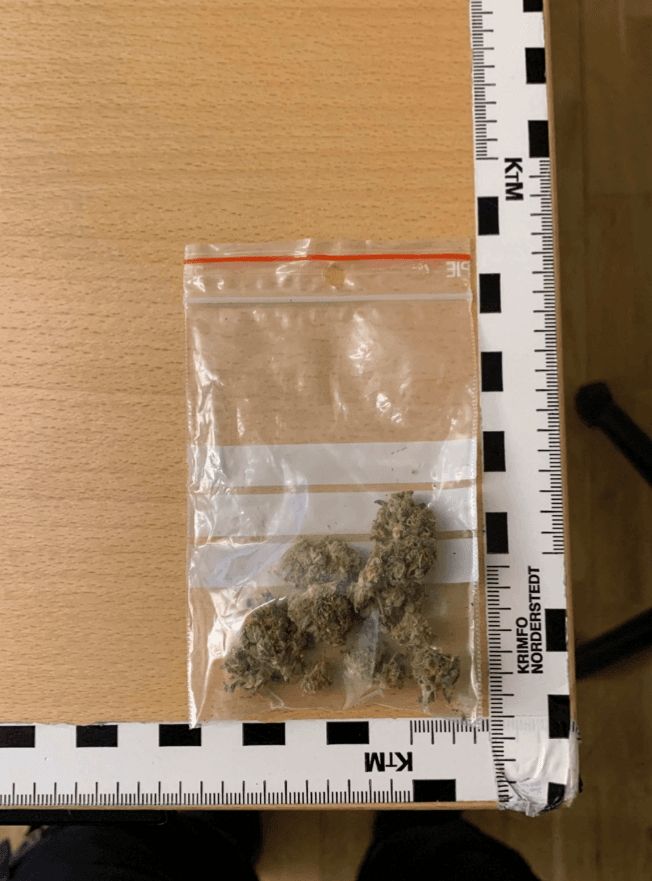 Misstänkt marijuana som anträffades i samband med husrannsakan.